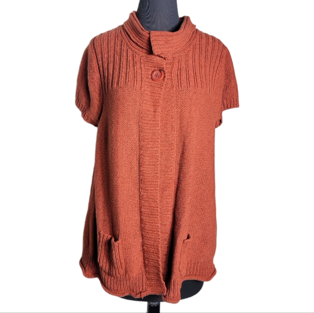 APT 9 cap sleeve high neck button up heather orange cardigan sweater size XL